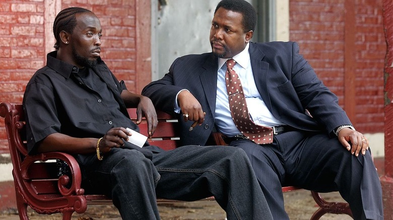 William looks at Omar as they sit on a bench in "The Wire" (2002-2008)