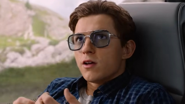 Peter Parker wearing the E.D.I.T.H. glasses in "Spider-Man: Far From Home" (2019)