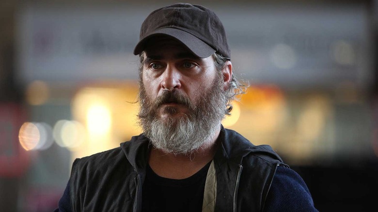 Joe looks thoughtful in "You Were Never Really Here" (2017)