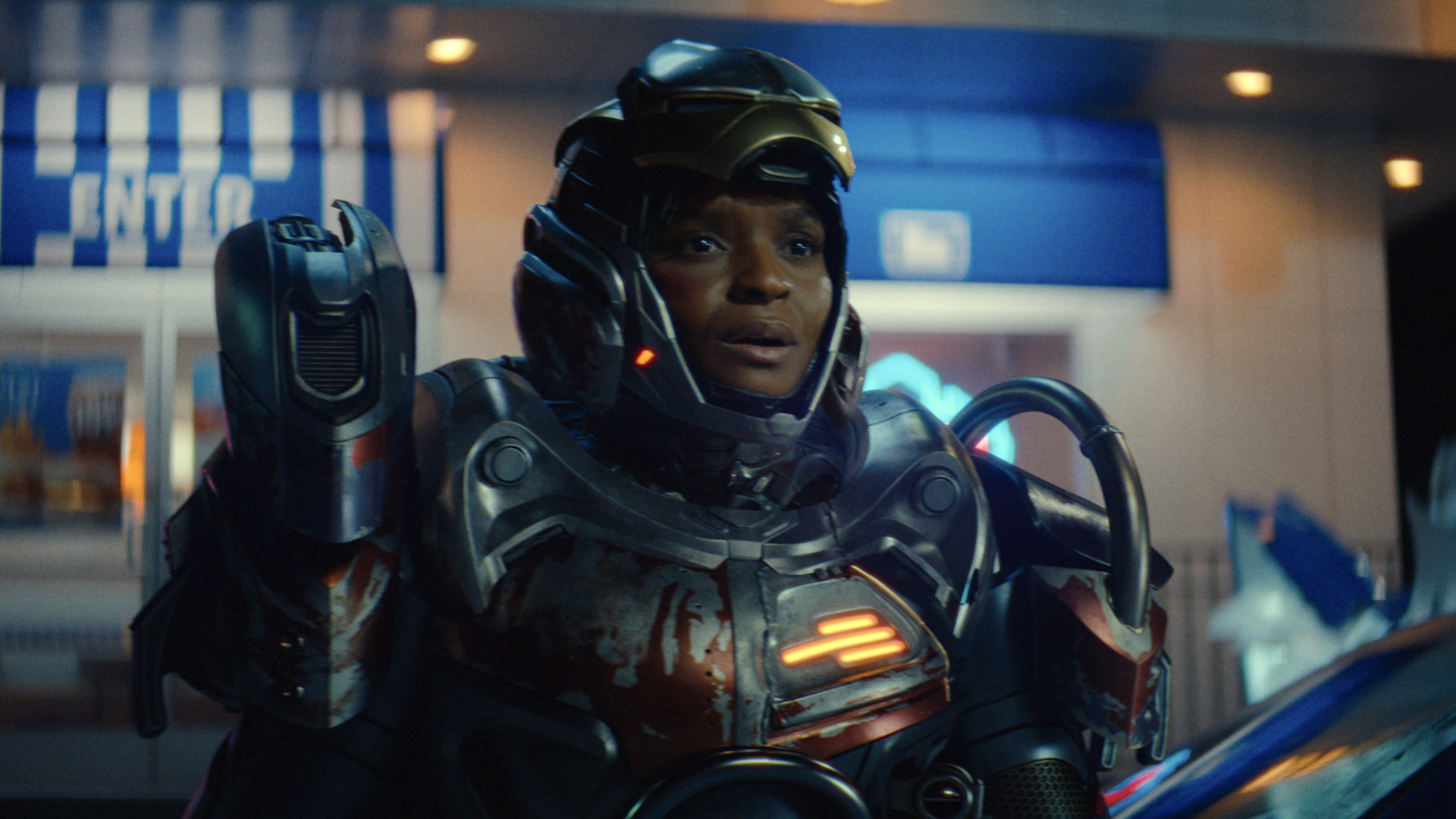 Dominique Thorne wearing a metal suit as Riri Williams in 'Ironheart'