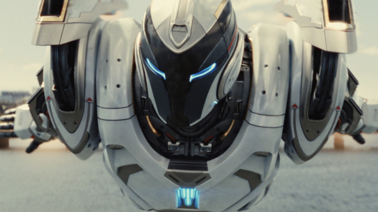 Ironheart zooms across the sky in "Ironheart" (2025)