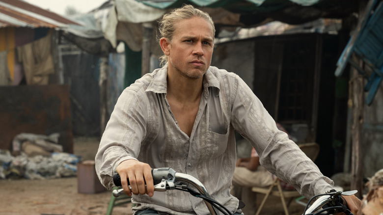 Lindsay on a motorbike in "Shantaram" (2022)
