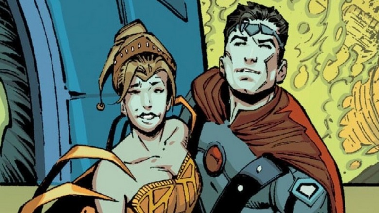 Jor-El and Lara wearing regal Kryptonian clothing