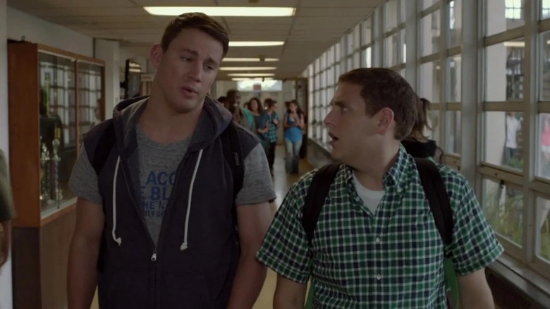 Morton and Greg walking through the high school halls in 21 Jump Street