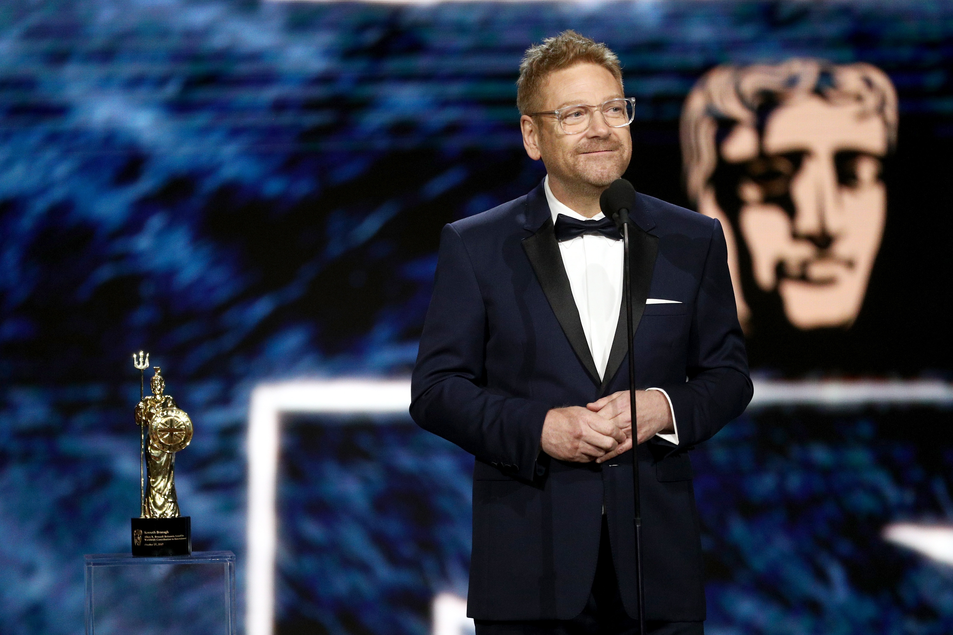 Kenneth Branagh accepts Albert R. Broccoli Britannia Award for Worldwide Contribution to Entertainment onstage at the 2017 AMD British Academy Britannia Awards.