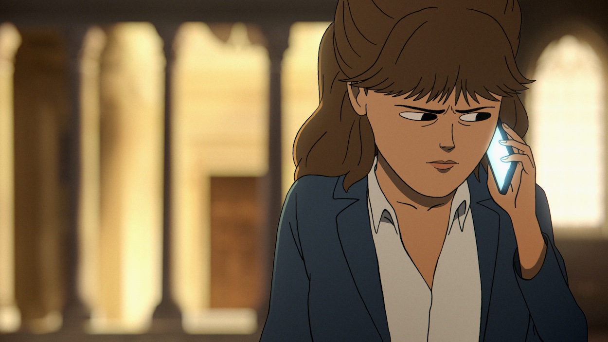'Common Side Effects' is a new animated series, here showing a woman with brown hair on a phone call, looking angry and concerned