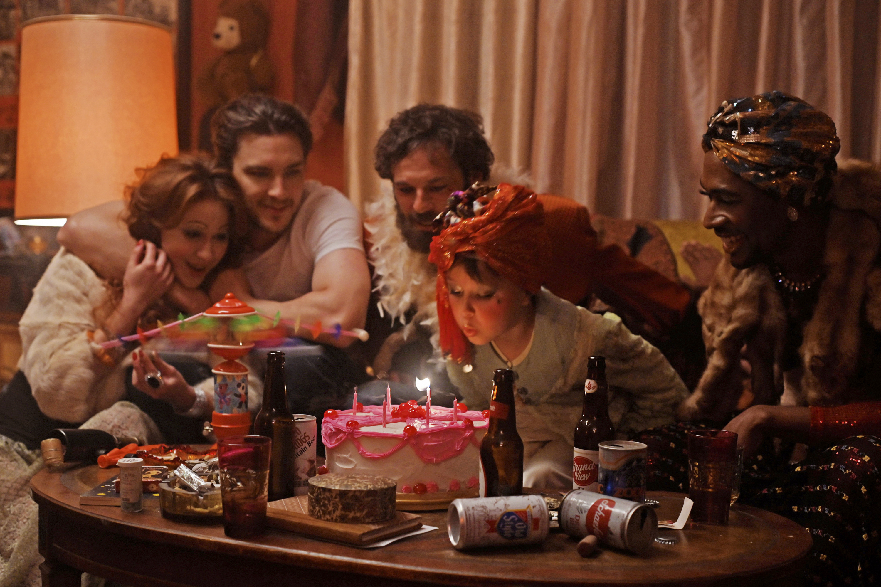 Maria Bakalova as Paulette, Cody Fern as Eddie, Scoot McNairy as Steve, Nessa Dougherty as Younger Alysia, Ryan Thurston as Johnny in 'Fairyland'