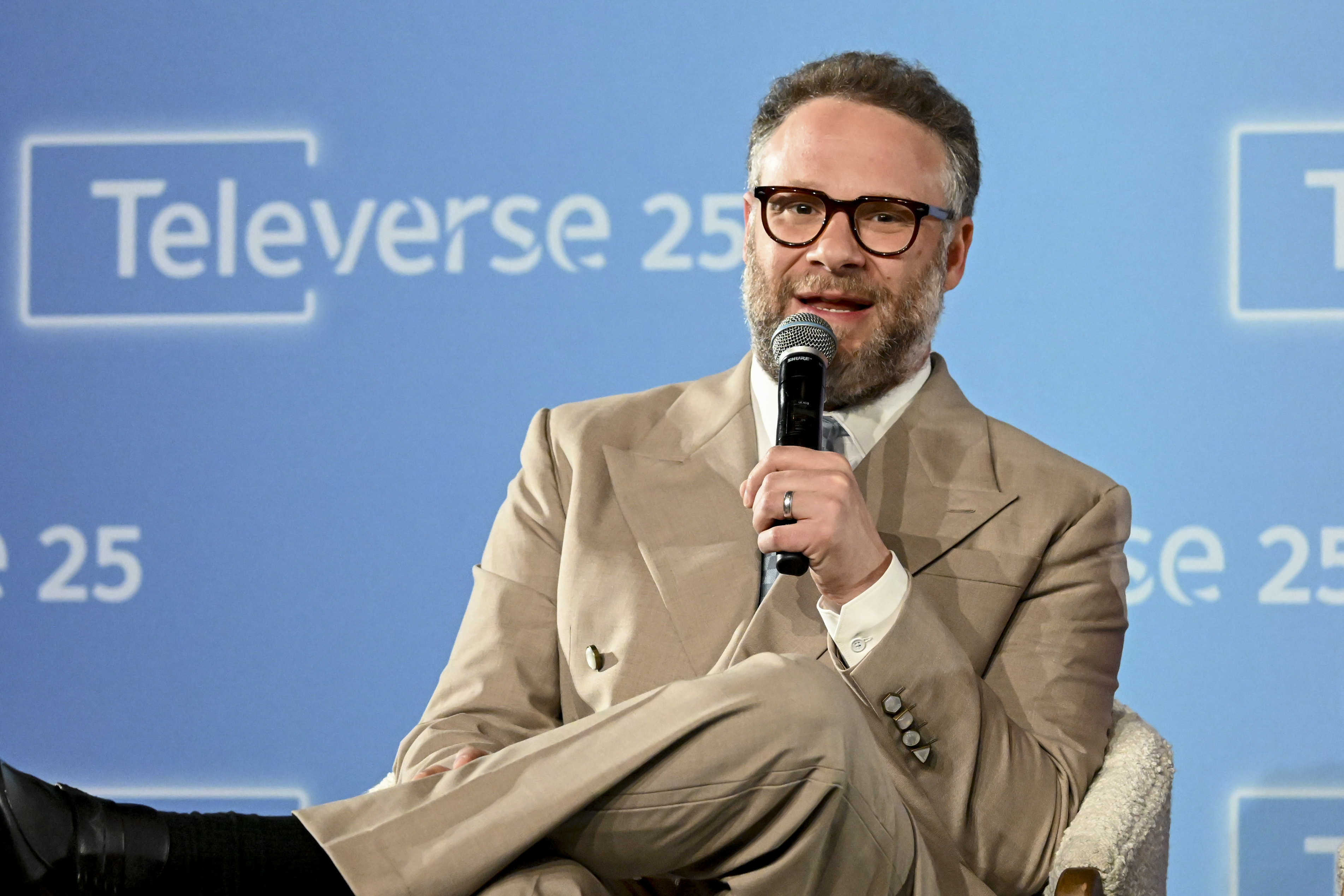 Seth Rogen participates in a lively discussion during the FYC presentation of 'The Studio' at Televerse 25, a festival by the Television Academy, on Saturday, Aug. 16, 2025 at the JW Marriott L.A. LIVE in Los Angeles.