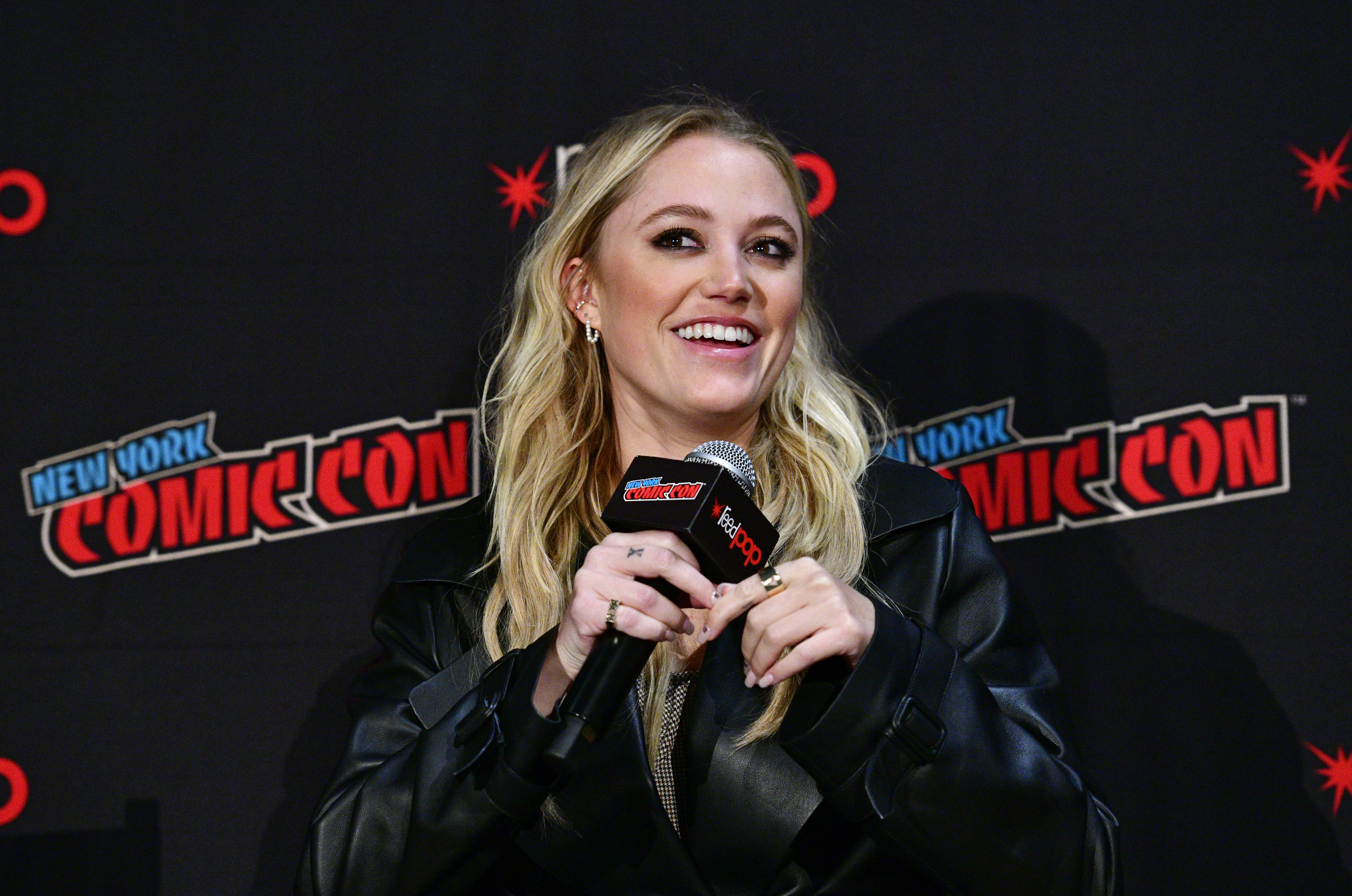 NEW YORK, NEW YORK - OCTOBER 06: Maika Monroe speaks onstage at "Significant Other" World Premiere Screening and Panel at New York Comic Con on October 06, 2022 in New York City. (Photo by Eugene Gologursky/Getty Images for Paramount+)