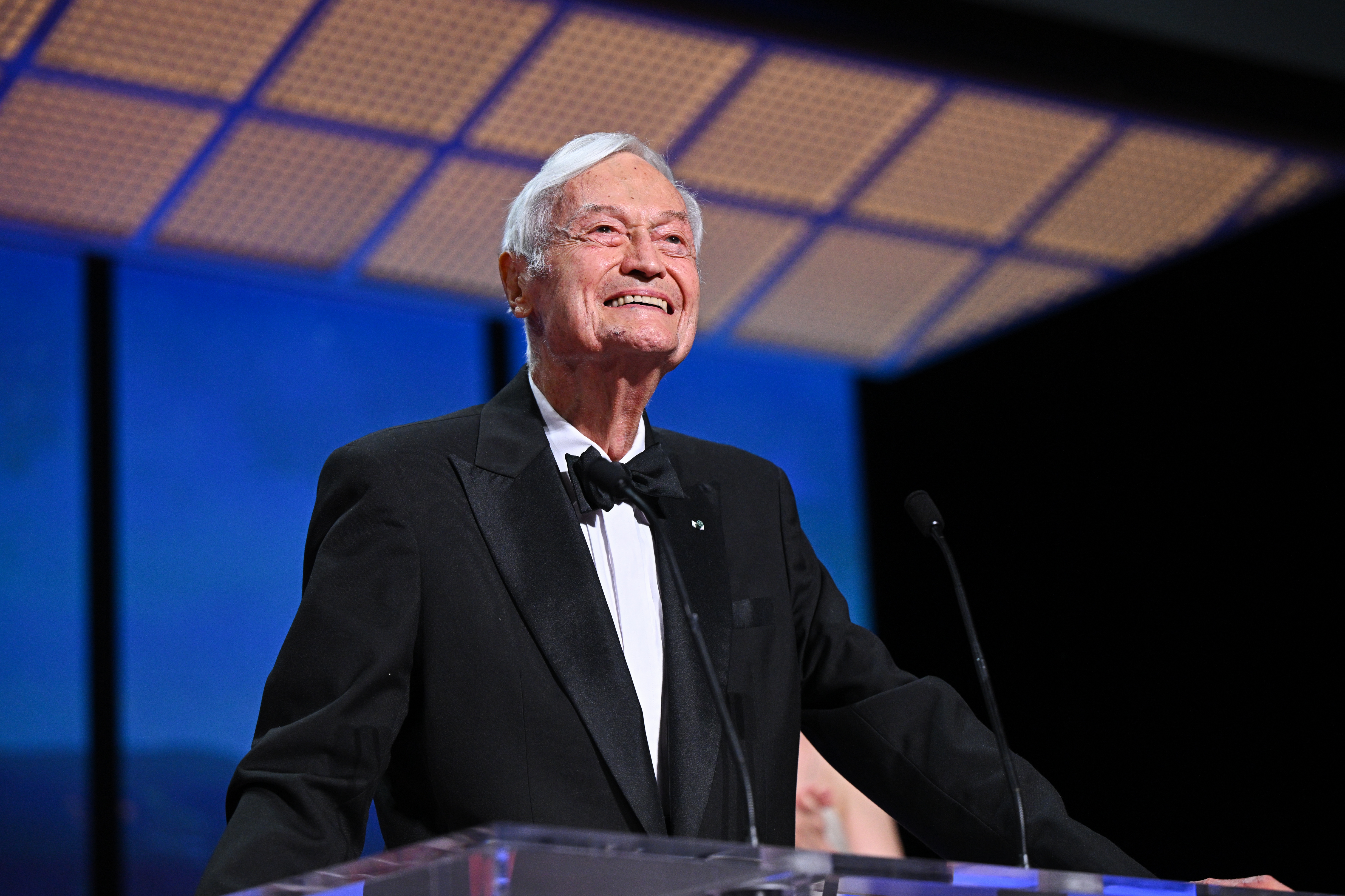 CANNES, FRANCE - MAY 27: Roger Corman present The Grand Prix Award during the closing ceremony during the 76th annual Cannes film festival at Palais des Festivals on May 27, 2023 in Cannes, France. (Photo by Stephane Cardinale - Corbis/Corbis via Getty Images)