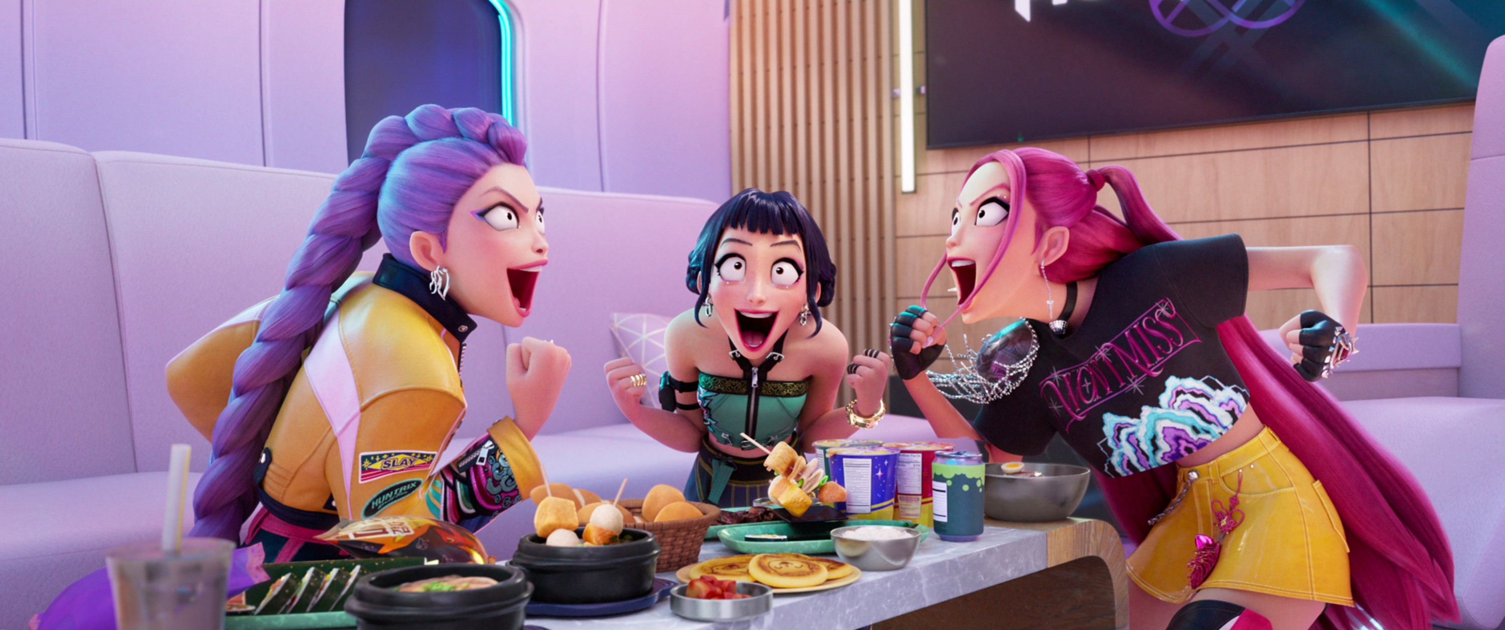 KPOP DEMON HUNTERS, (aka KPOP: DEMON HUNTERS), from left: Rumi (voice: Arden Cho), Zoey (voice: Ji-Young Yoo), Mira (voice: May Hong), 2025. © Netflix / Courtesy Everett Collection