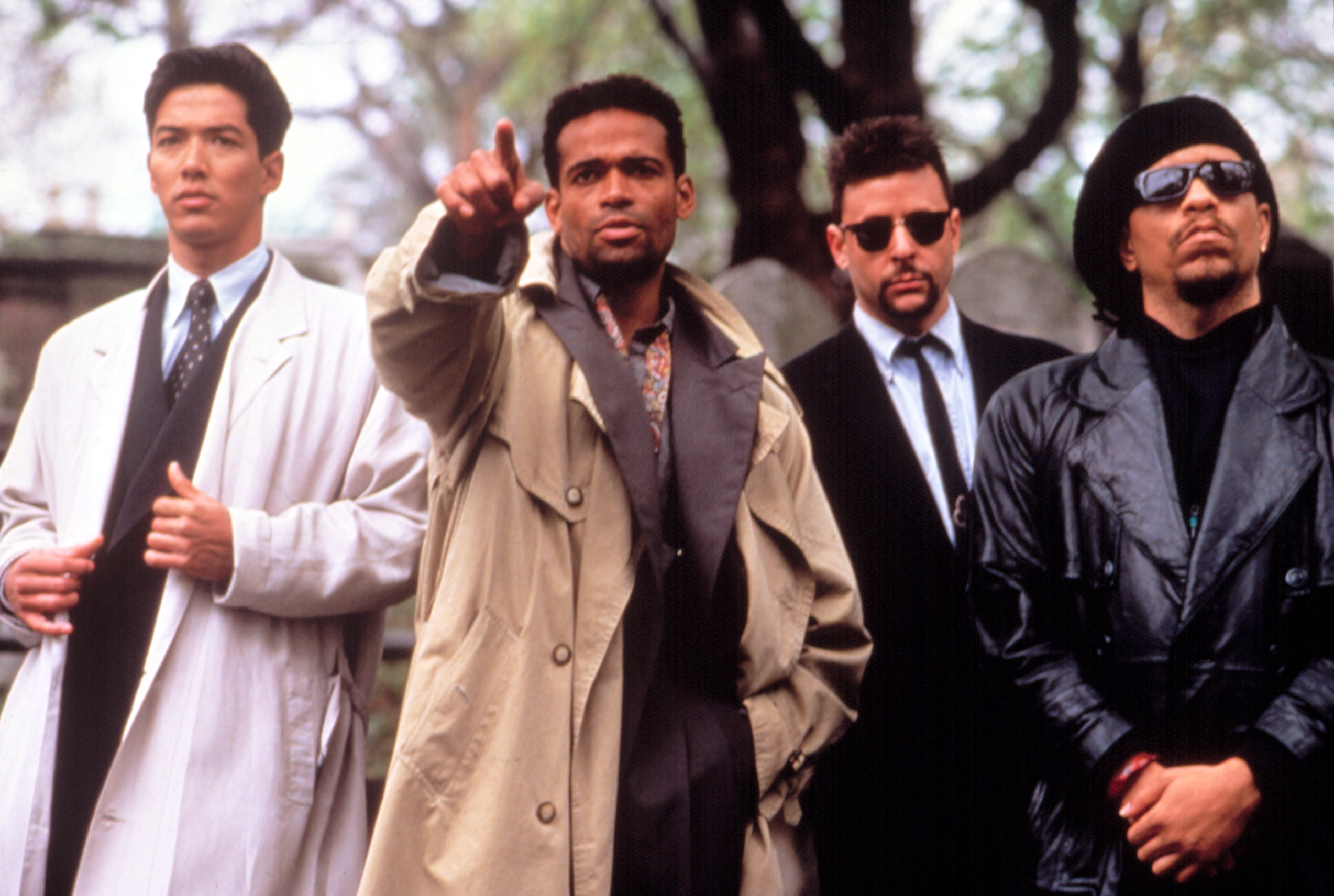 NEW JACK CITY, Russell Wong, Mario Van Peebles, Judd Nelson, Ice-T, 1991, (c)Warner Bros./courtesy Everett Collection