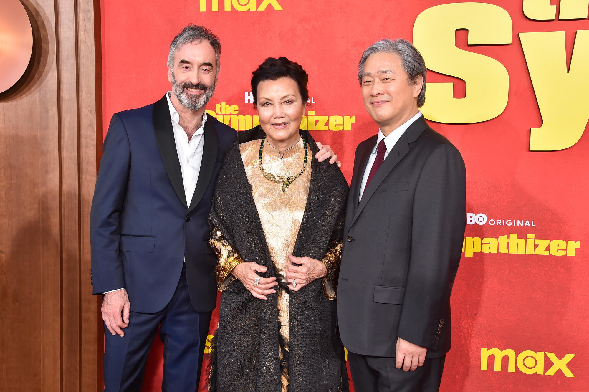 Don McKellar, Kieu Chinh and Park Chan-wook at the Los Angeles premiere of 'The Sympathizer' in April 2024