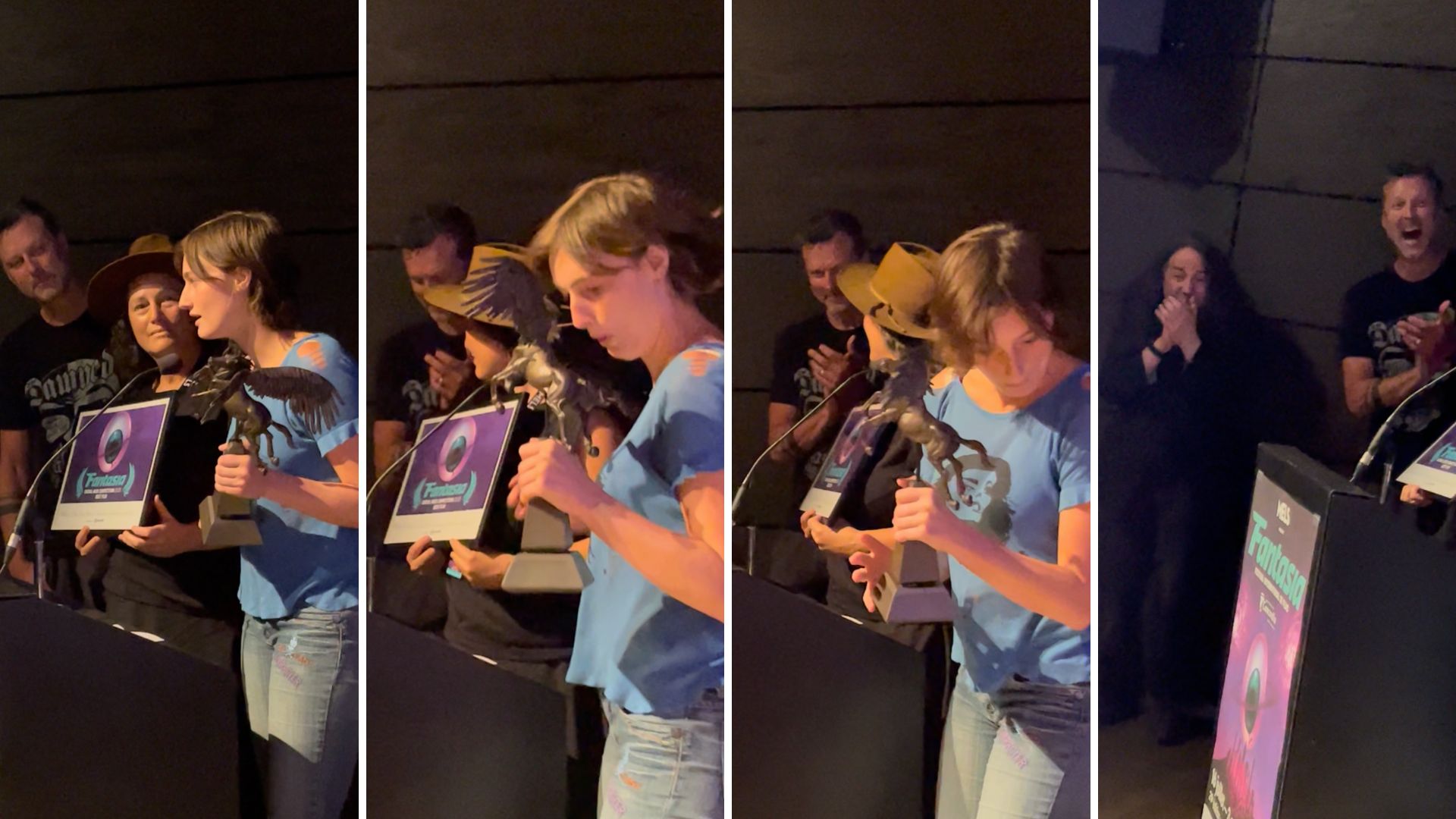 Screenshots from a video of the wing falling off the Cheval Noir on stage in 2025