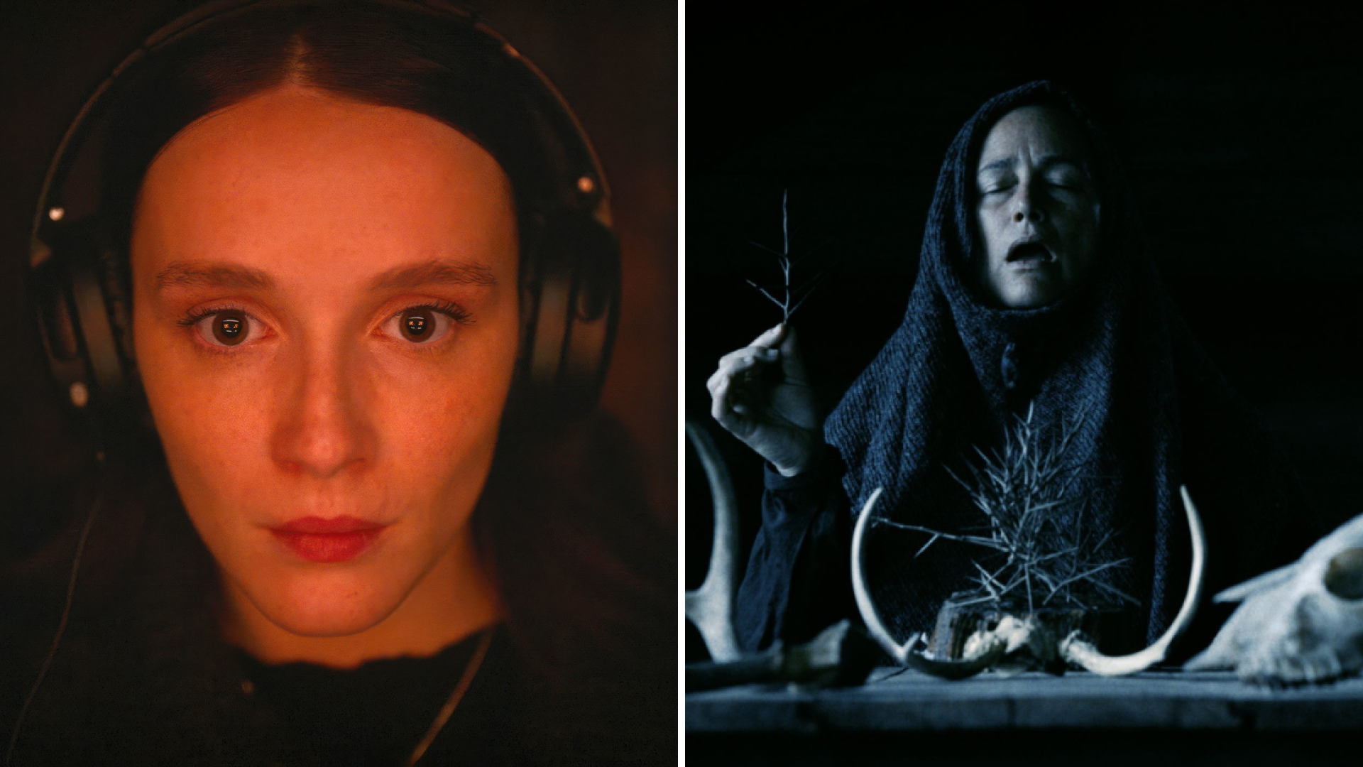 A scene from Pascal Plante's "Red Rooms" and The Adams Family's "Mother of Flies"
