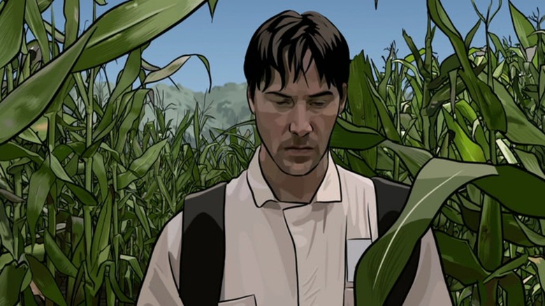 Bob standing in a corn field in "A Scanner Darkly" (2006)