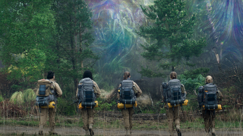 Five women walk into the Shimmer in "Annihilation" (2018)