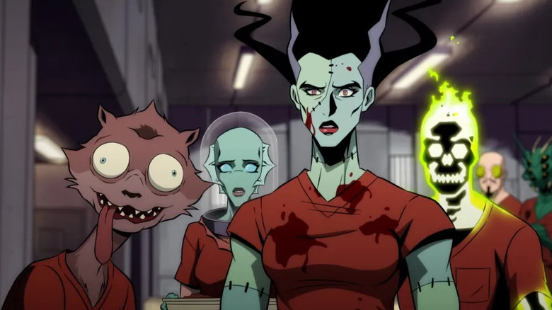 The Creature Commandos wait in a prison lunch line