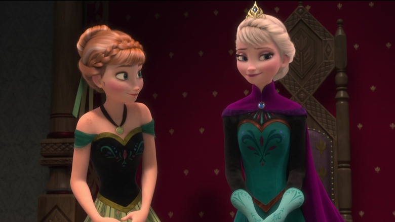 Anna and Elsa at coronation in "Frozen"