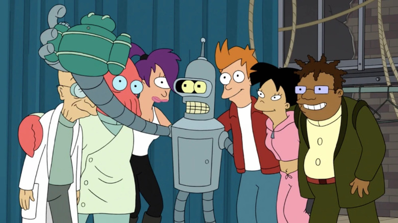 Bender snaps a selfie with the Planet Express crew in "Futurama" (1999-present)