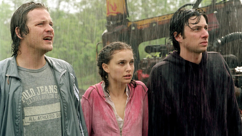 Mark Sam and Andrew in the rain in Garden State