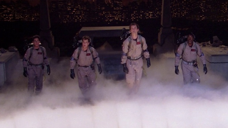 The four ghostbusters in Ghostbusters