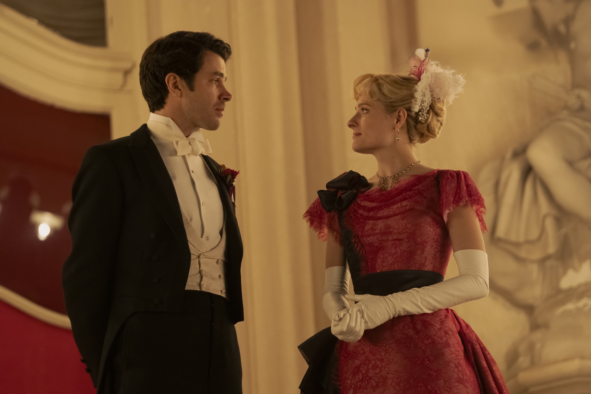 Harry Richardson and Louisa Jacobson in 'The Gilded Age' Season 3.