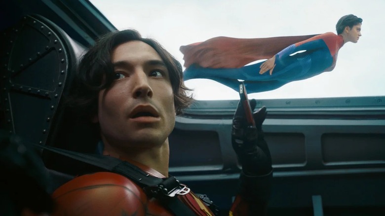 Barry Allen trying to take a photo of Supergirl in "The Flash" (2023)