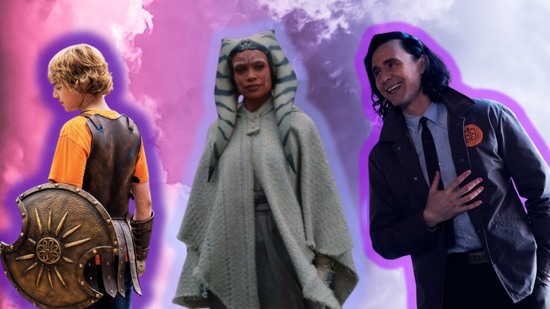 Percy Jackson (Walker Scobell) in "Percy Jackson & the Olympians;" Ahsoka Tano (Rosario Dawson) in "Ahsoka;" Loki (Tom Hiddleston) in "Loki"