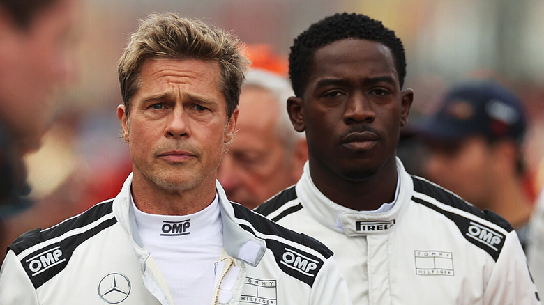 Sonny Hayes and Joshua Pearce prepare for a race in "F1" (2025)