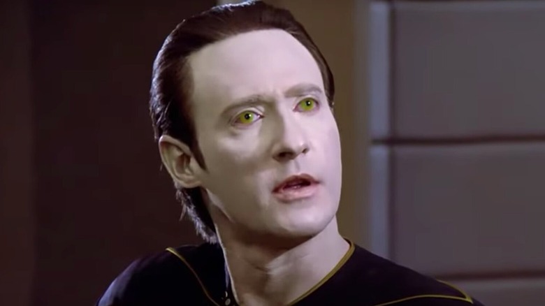 Data looks up quizzically in Star Trek: The Next Generation