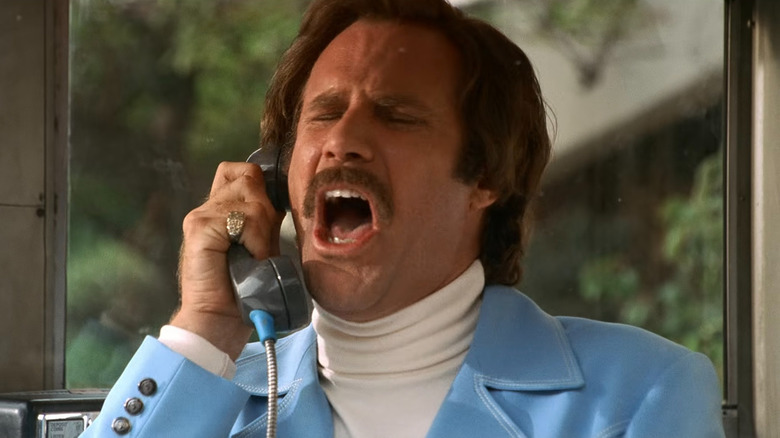 Ron Burgundy yelling in a phone booth in "Anchorman: The Legend of Ron Burgundy" (2004)