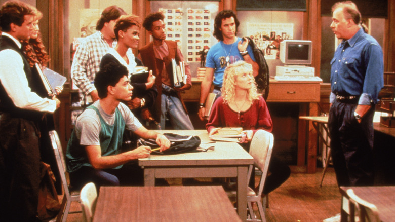 Mr. Moore (L) facing his students in "Head of the Class" (1986)