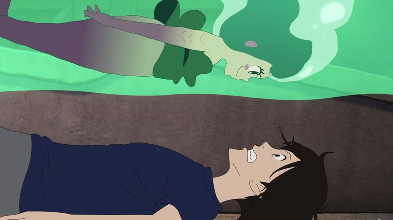 Lu floating in a wall of water above Kai in "Lu Over the Wall"