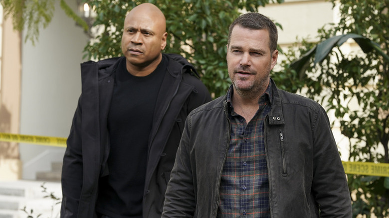 Hannah and Gallen arrive at a crime scene in "NCIS: Los Angeles" (2009-2023)