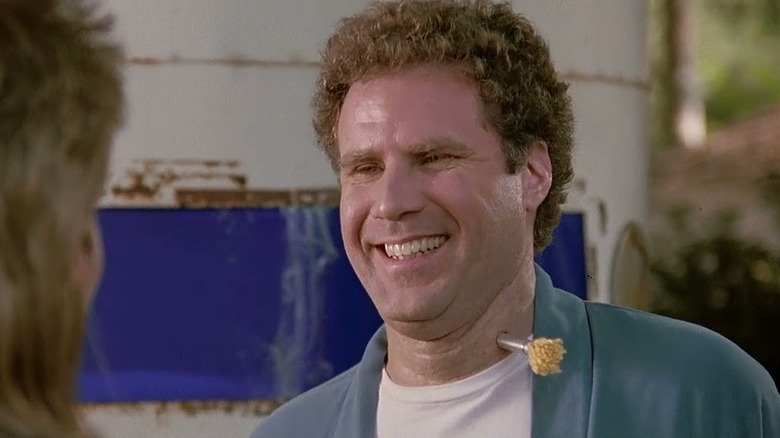 Franks smiles with a dart in his neck in Old School (2003)