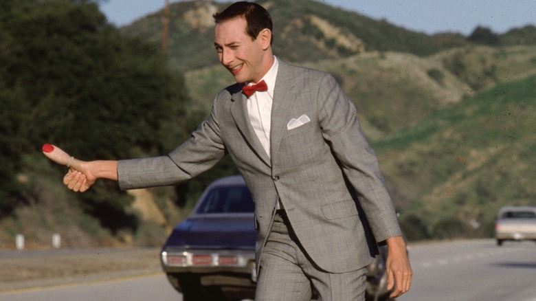 Pee-wee Herman hitchhiking in Pee-wee's Big Adventure