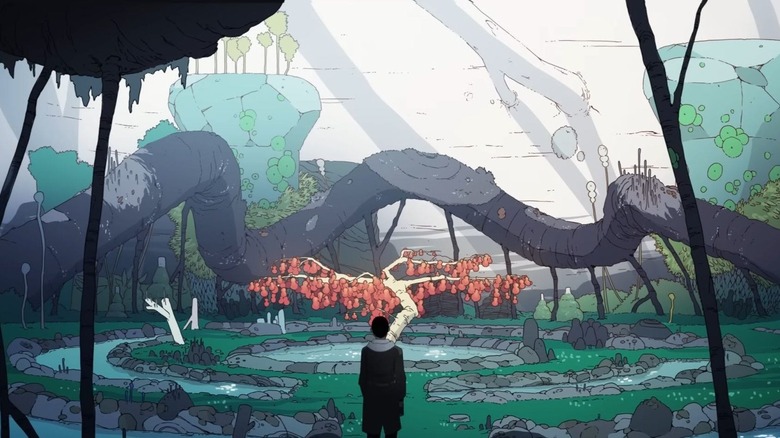 Azi looks out at the Vesta landscape in "Scavengers Reign" (2023-2024)