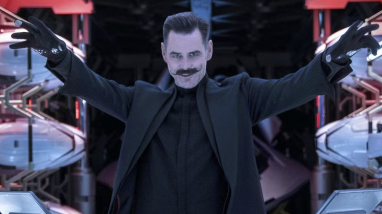 Dr. Robotnik raises his arms in "Sonic the Hedgehog" (2020)