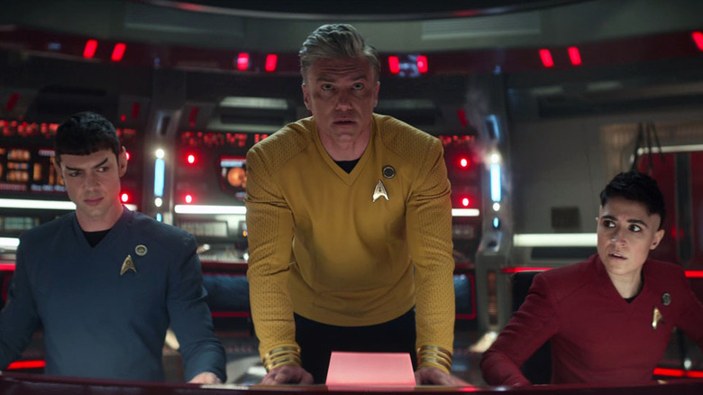 Spock, Pike, and Ortegas at the helm console in "Star Trek: Strange New Worlds" (2022-present)