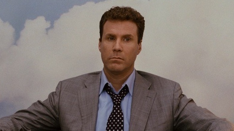Harold sitting in front of a wall that looks like clouds in Stranger Than Fiction (2006)