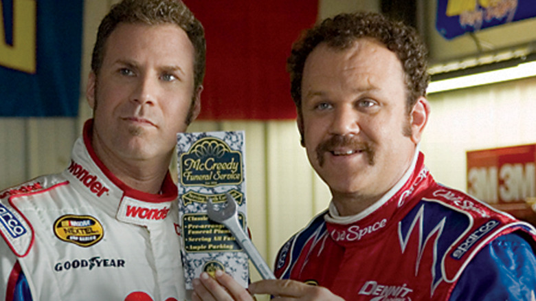 Ricky holds a pamphlet and Cal holds a wrench in Talladega Nights (2006)