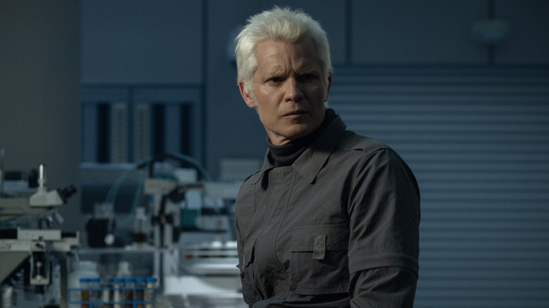 Kirsh, scowling, in the laboratory in "Alien: Earth"