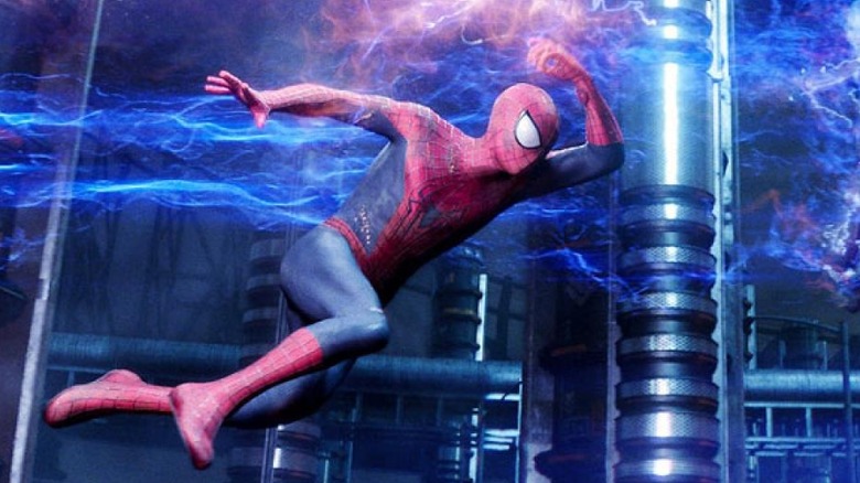 Spider-Man fights Electro in "The Amazing Spider-Man 2" (2014)
