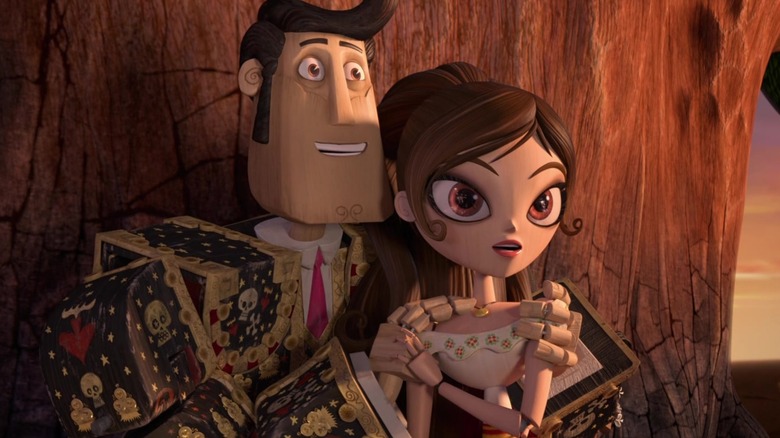 Manolo hugging Maria under a tree in "The Book of Life"