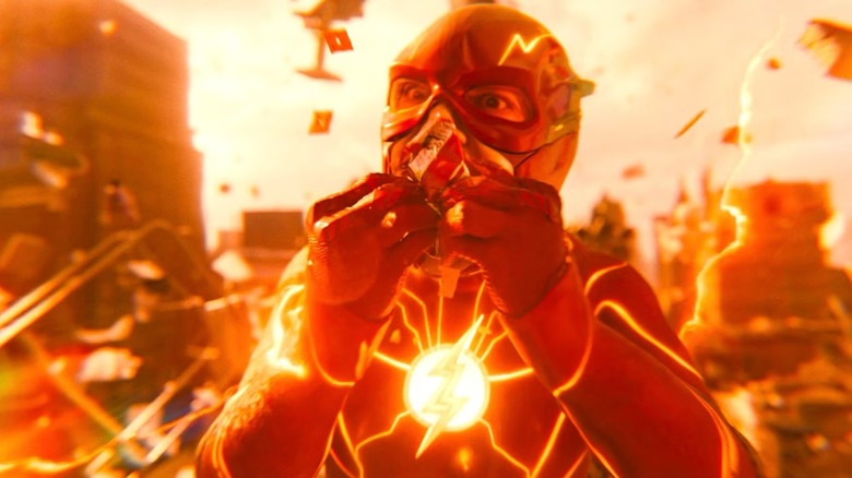 Barry Allen scarfs down a snack in "The Flash" (2023)