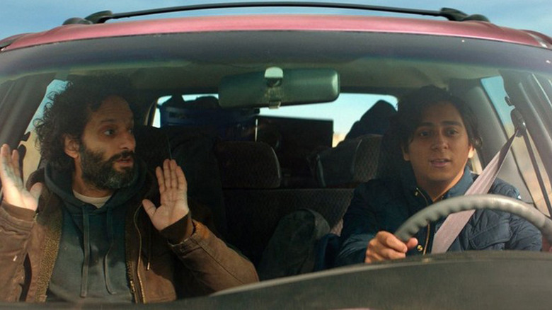Richard and Nat in a minivan in The Long Dumb Road
