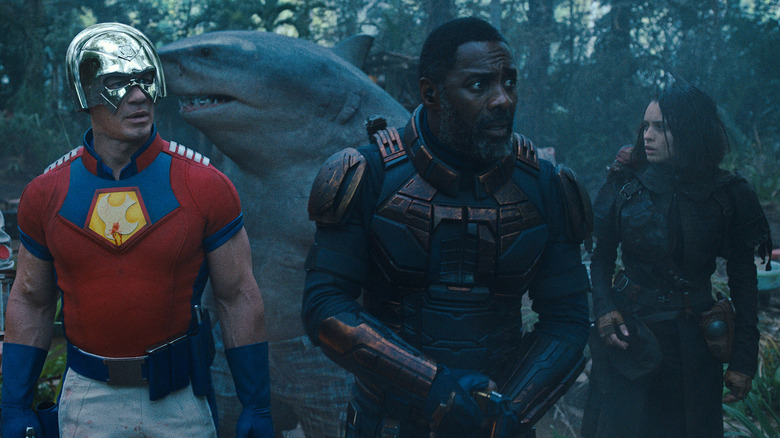 Bloodsport leads the Suicide Squad through the jungle in "The Suicide Squad" (2021)