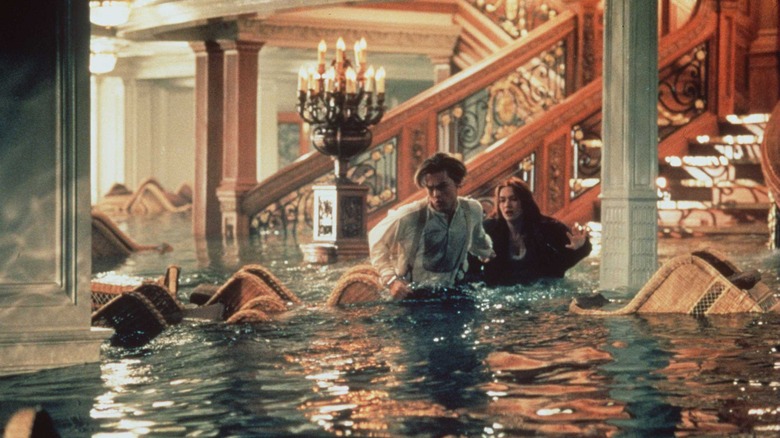 Jack and Rose wade through water in "Titanic" (1997)