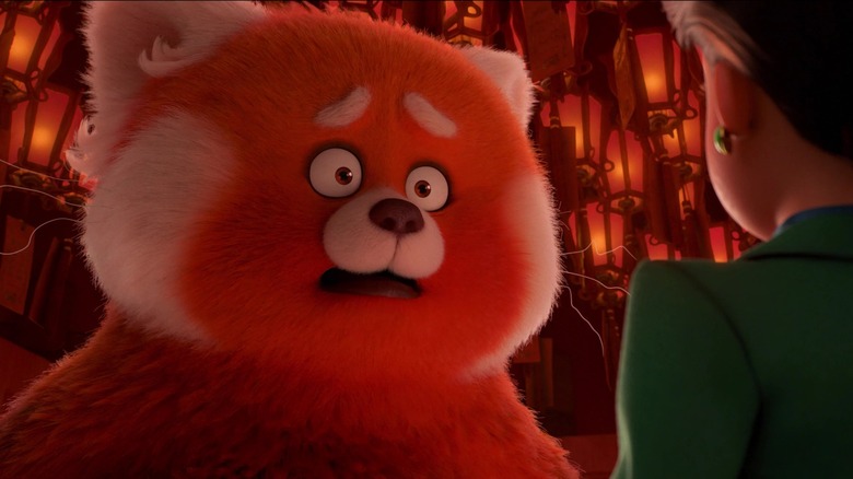 Mei from "Turning Red" in panda form gaping in dismay